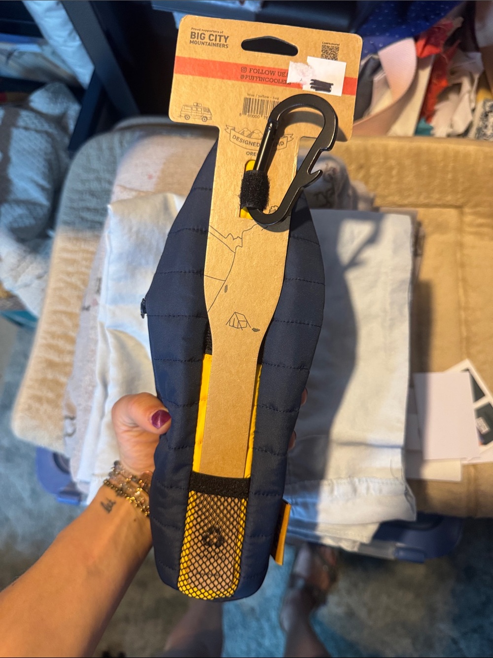 Puffin Quilted Insulated Beverage Bag in Navy with Yellow Accent - Picture 2 of 3